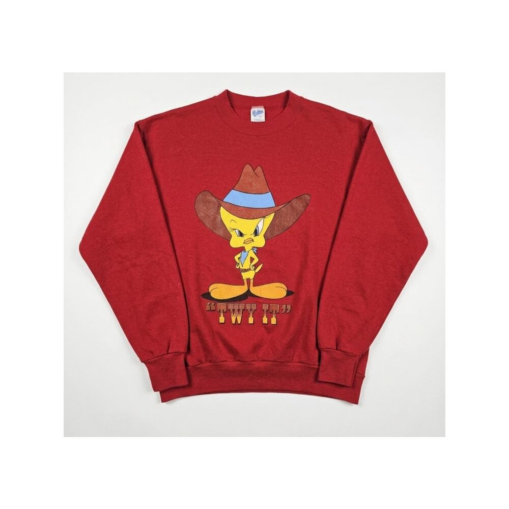Vintage 90s L Tweety Bird Cowboy Twy it Red Sweatshirt Looney Toons Casual